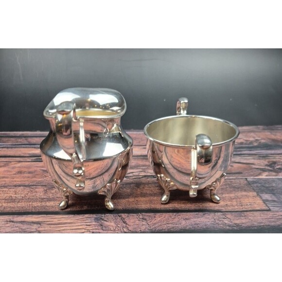 VTG Poole Silver Company 2500 Old English Style Footed Creamer & Open Sugar Bowl - Picture 4 of 15